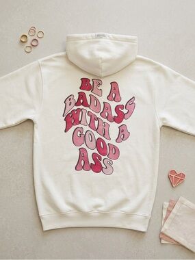 Just Hoods Be A Badass With A Good Ass Graphic Hoodie Small White Dumbbell GUC